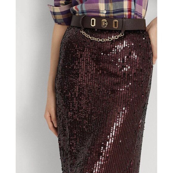 LAUREN RALPH LAUREN Women Sequined Tulle Pencil Skirt burgundy Size 18 MSRP $295 - Picture 3 of 5
